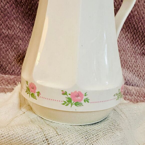 Vintage Christa Coffee Carafe Pink Glass Liner Floral Thermos 32oz West Germany - Picture 2 of 12